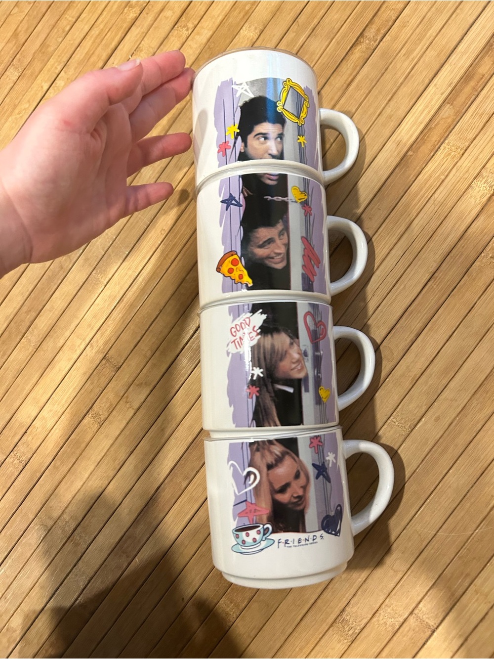 Friends - Ross Chandler Rachel Phoebe Stackable Coffee Tea Mugs W/ Storage Stand
